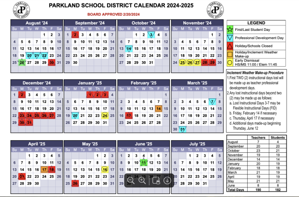 The official 2024-2025 calendar, approved by the school board and found on the Parkland School District website.